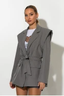 Blazer με structured ώμους και ζώνη γκρι