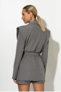 Blazer με structured ώμους και ζώνη γκρι