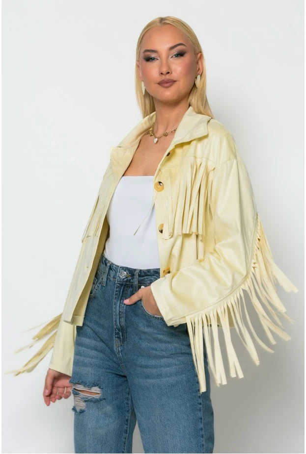 Σουέντ jacket με κρόσια κίτρινο