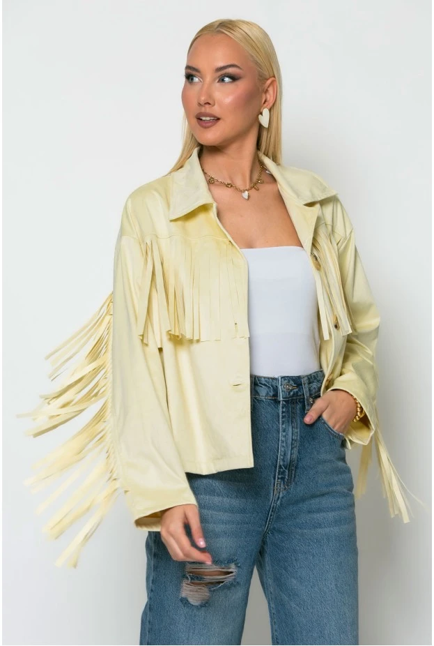 Σουέντ jacket με κρόσια κίτρινο