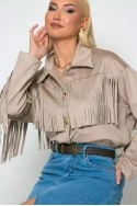 Σουέντ jacket με κρόσια μπεζ της άμμου