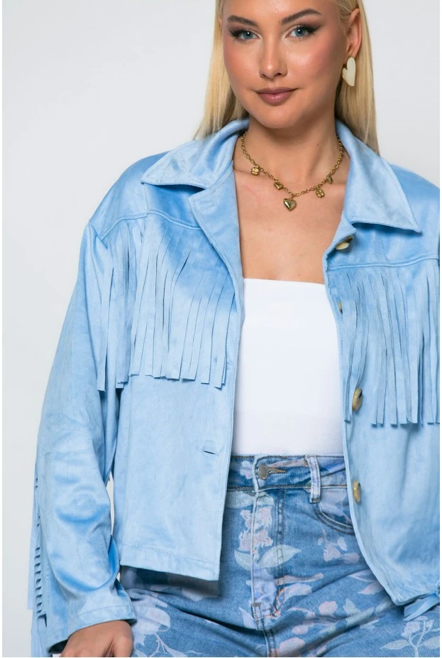 Σουέντ jacket με κρόσια σιέλ