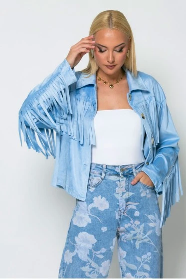 Σουέντ jacket με κρόσια ροζ