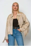 Σουέντ jacket με κρόσια μπεζ ανοιχτό