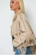 Σουέντ jacket με κρόσια μπεζ ανοιχτό