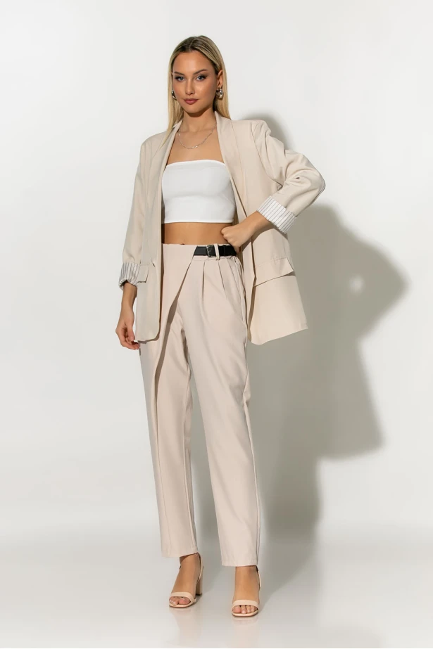 Blazer με ριγέ φόδρα μπεζ ανοιχτό