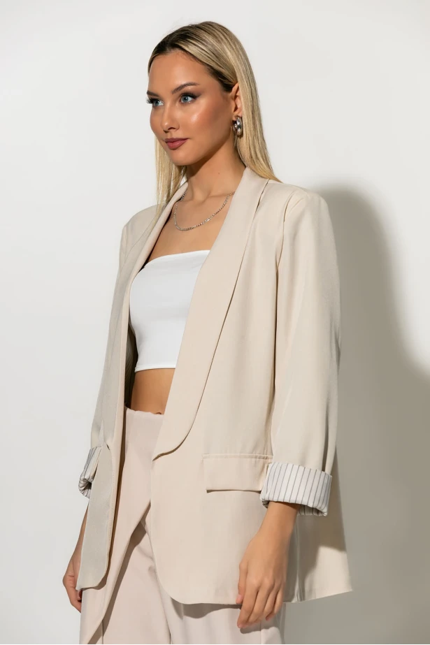 Blazer με ριγέ φόδρα μπεζ ανοιχτό
