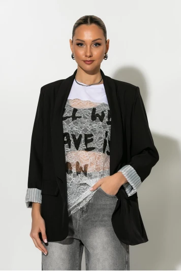 Blazer με ριγέ φόδρα μπεζ ανοιχτό