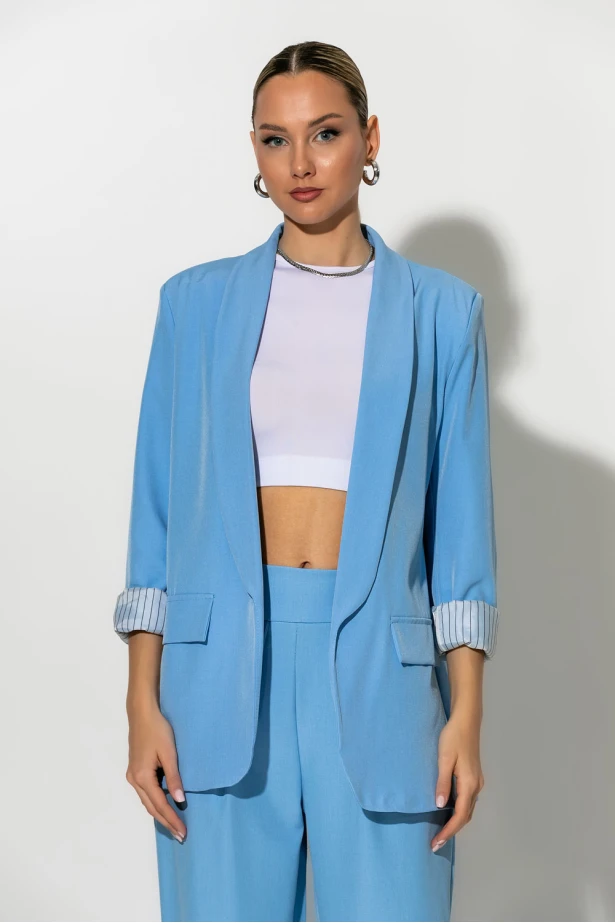 Blazer με ριγέ φόδρα σιελ