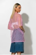 Tulle μπλουζα με strass και στάμπα milano ροζ