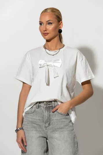 T-Shirt με φιόγκο λευκό