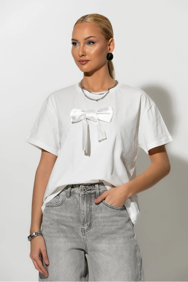 T-Shirt με φιόγκο λευκό T-Shirt με φιόγκο λευκό