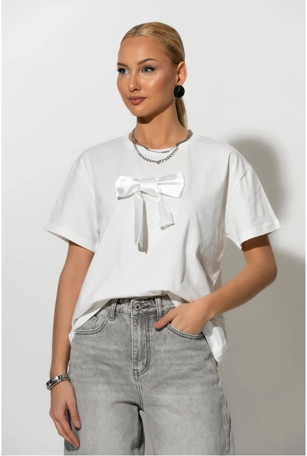 T-Shirt με φιόγκο λευκό