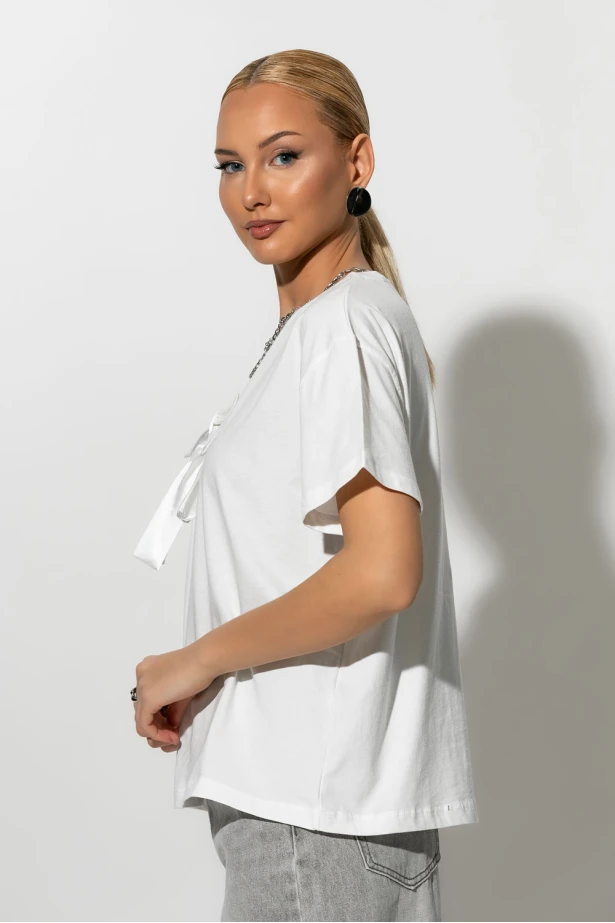 T-Shirt με φιόγκο λευκό T-Shirt με φιόγκο λευκό