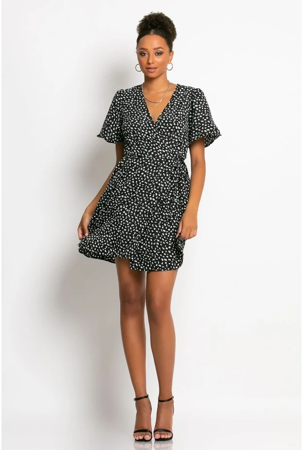 Μίνι φόρεμα φάκελος εμπριμέ μαύρο