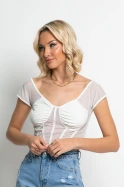 Crop top τύπου κορσέ με διαφάνεια λευκό Crop top τύπου κορσέ με διαφάνεια λευκό