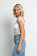 Crop top τύπου κορσέ με διαφάνεια λευκό Crop top τύπου κορσέ με διαφάνεια λευκό