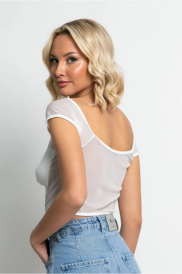 Crop top τύπου κορσέ με διαφάνεια λευκό Crop top τύπου κορσέ με διαφάνεια λευκό