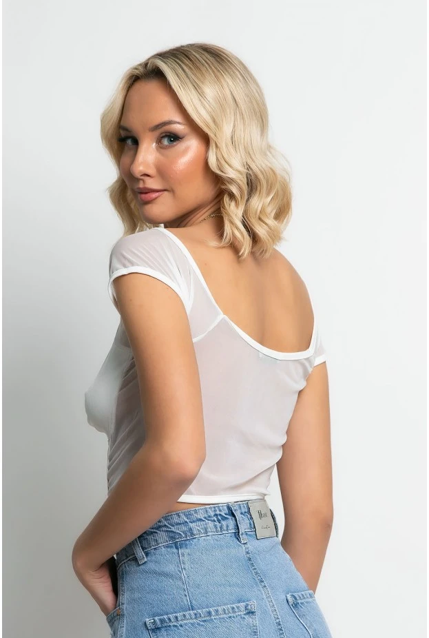Crop top τύπου κορσέ με διαφάνεια λευκό