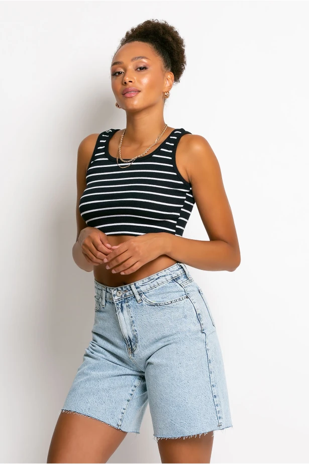 Crop top τιραντέ ριπ μαύρο