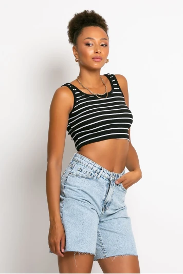 Crop top τιραντέ ριπ μπλε navy