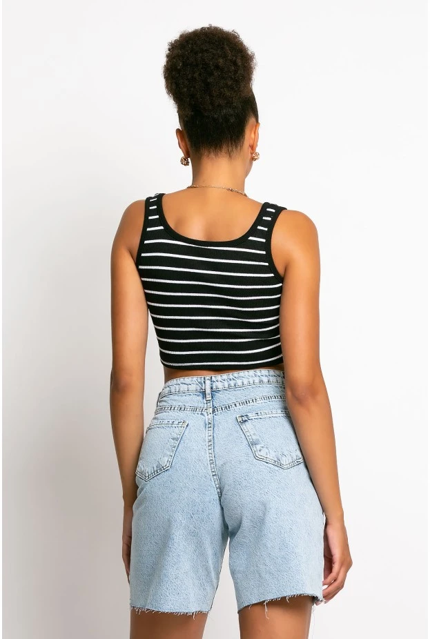 Crop top τιραντέ ριπ μπλε navy