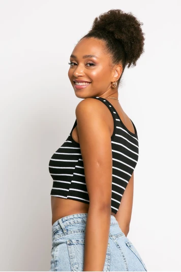Crop top τιραντέ ριπ μπλε navy