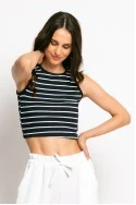 Crop top αμάνικο ριπ μπλε navy