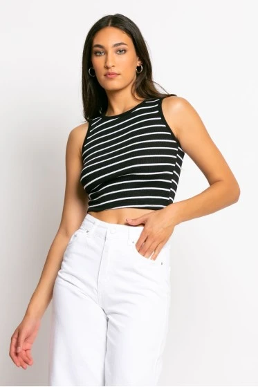 Crop top αμάνικο ριπ μπλε navy