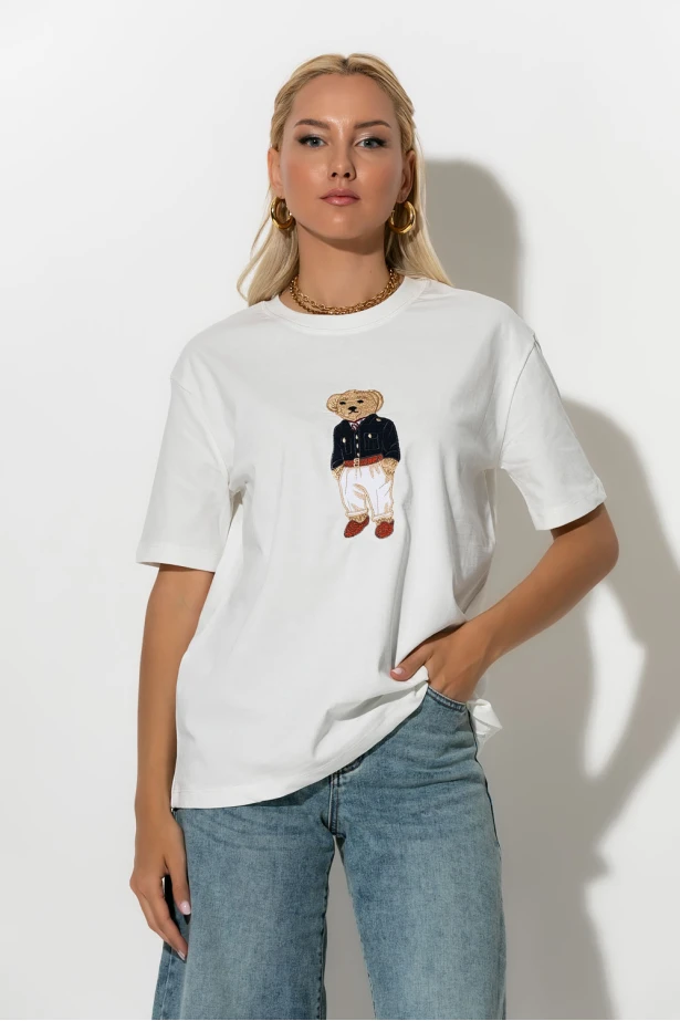 T-shirt με patch bear λευκό T-shirt με patch bear λευκό