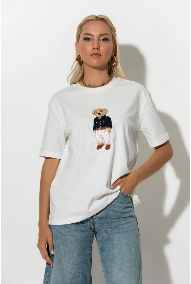 T-shirt με patch bear λευκό