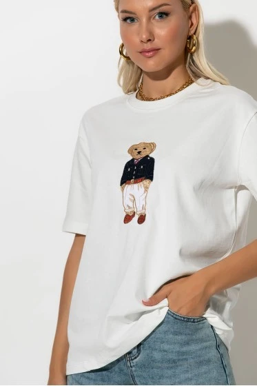 T-shirt με patch bear λευκό