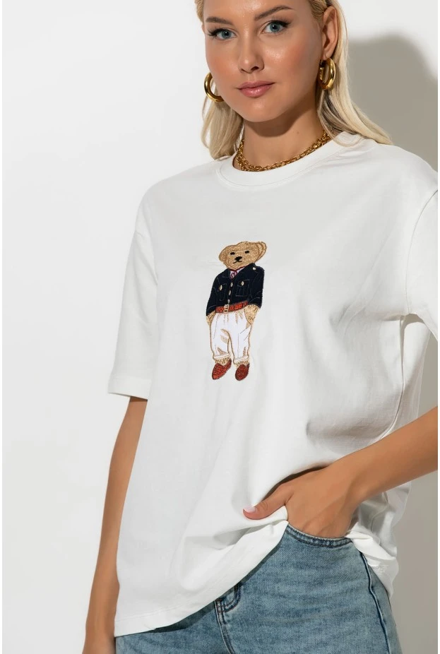 T-shirt με patch bear λευκό