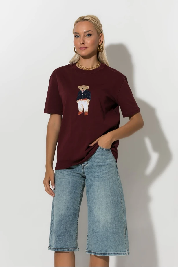 T-shirt με patch bear μπορντό T-shirt με patch bear μπορντό