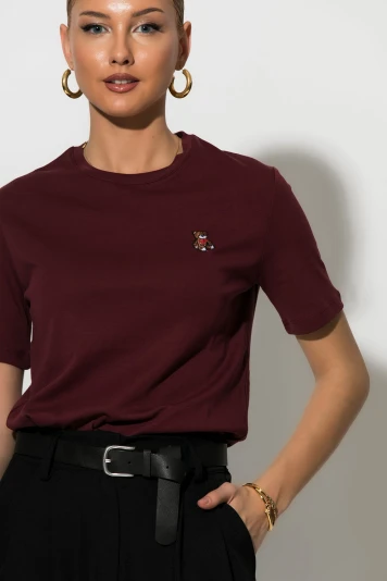 T-shirt με little patch bear μπορντό