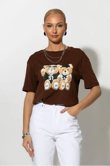 Μπλούζα με στάμπα together bears καφέ