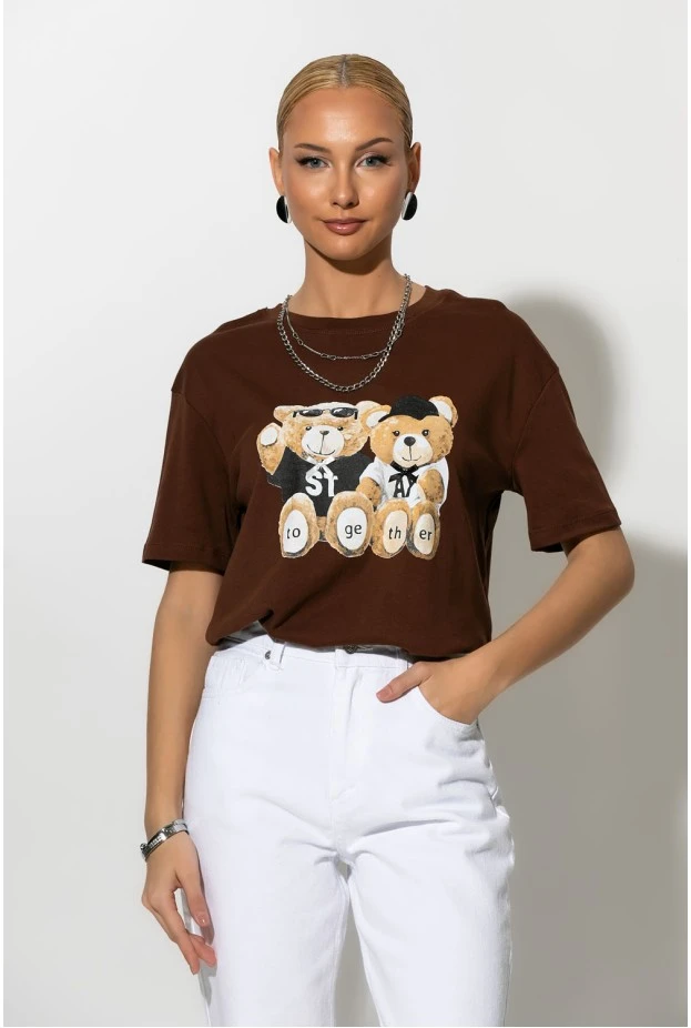Μπλούζα με στάμπα together bears καφέ
