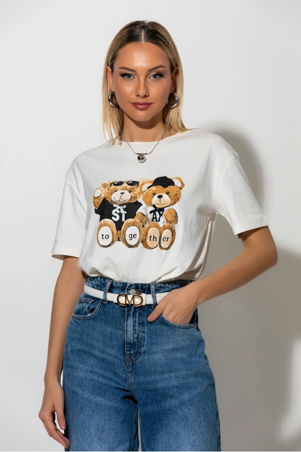 Μπλούζα με στάμπα together bears λευκό Μπλούζα με στάμπα together bears λευκό