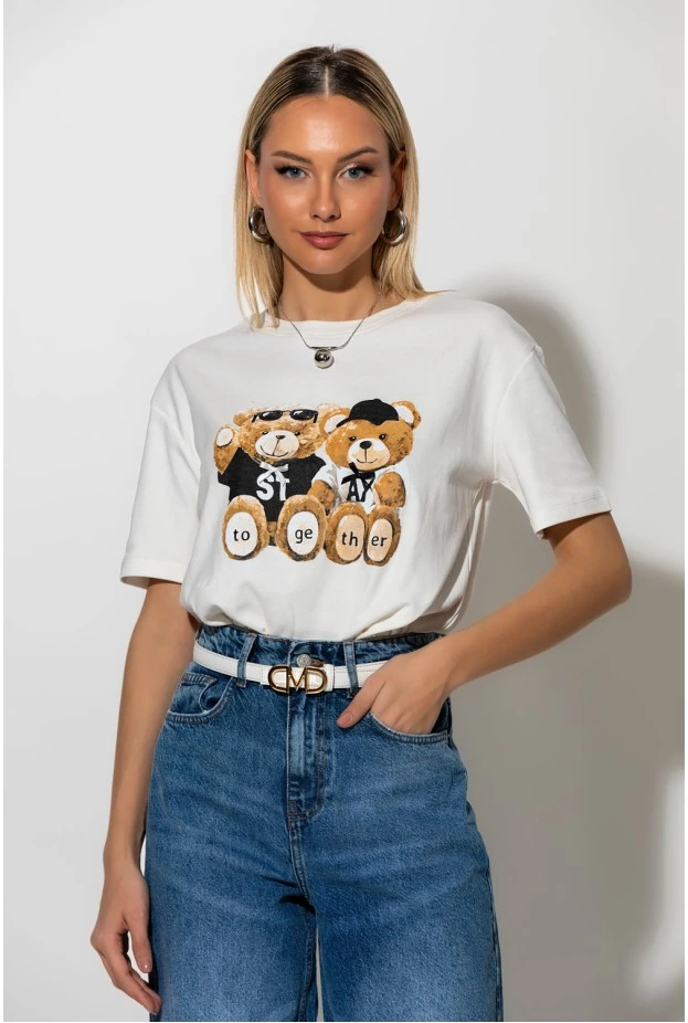 Μπλούζα με στάμπα together bears λευκό