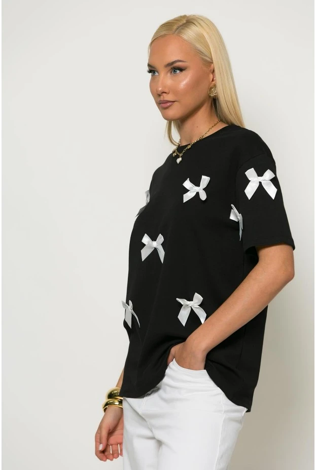 T-shirt με φιογκάκια μαύρο
