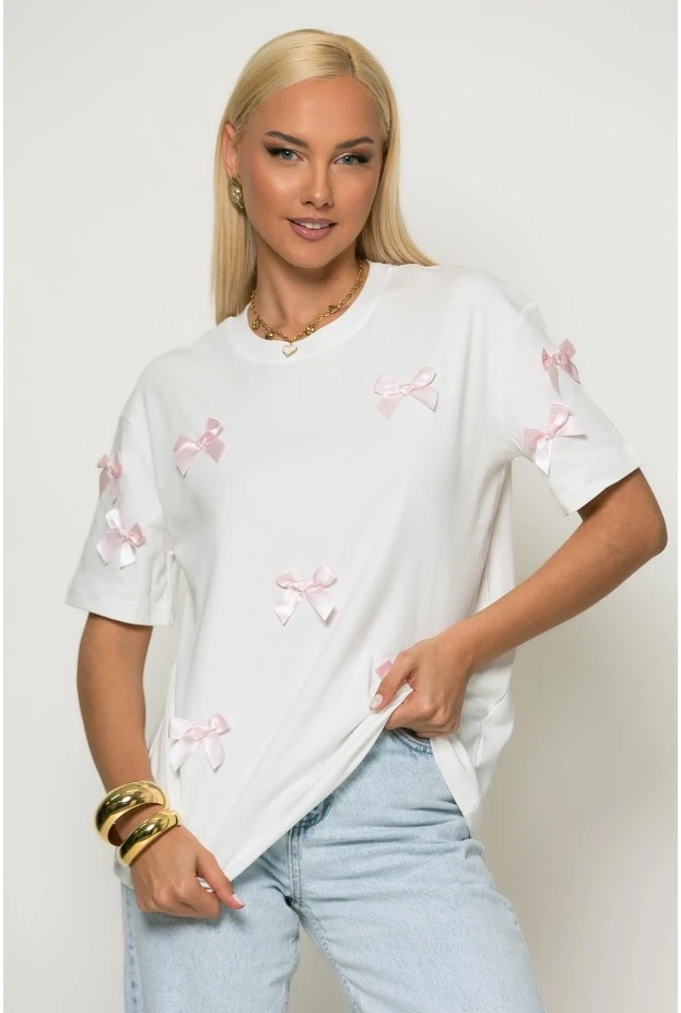 T-shirt με φιογκάκια λευκό