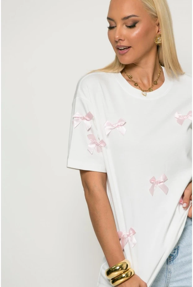 T-shirt με φιογκάκια λευκό