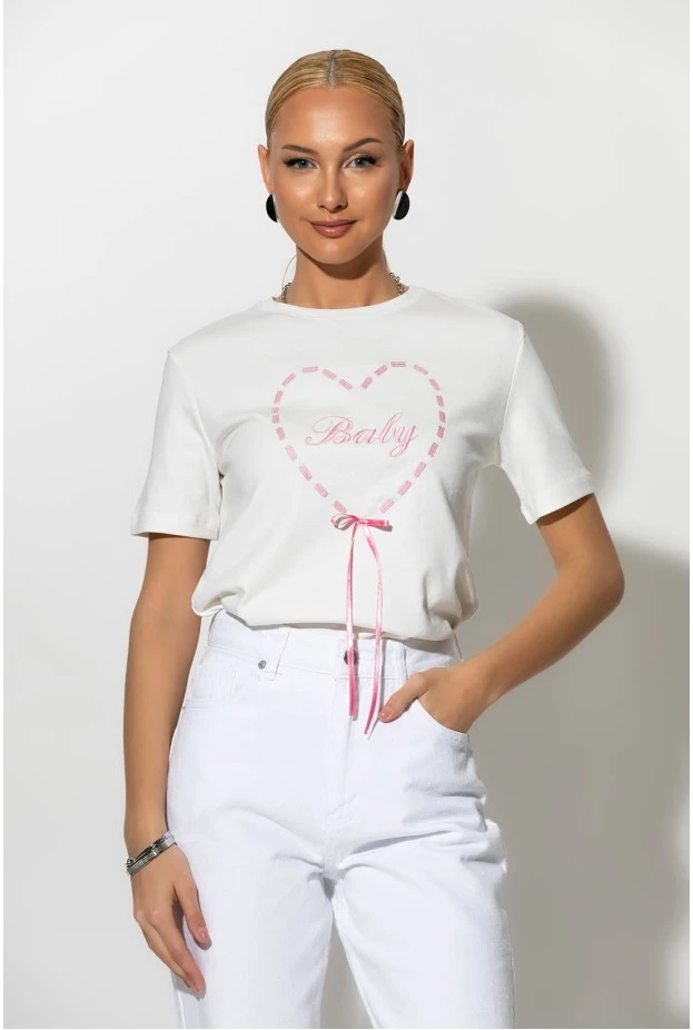 T-shirt με patch baby και κορδόνι ροζ 