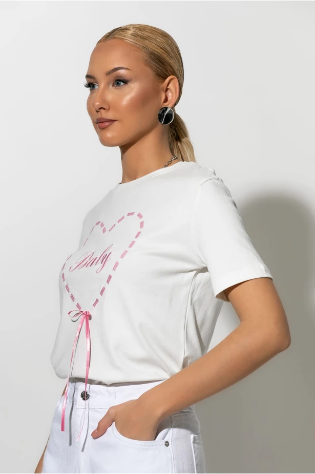 T-shirt με patch baby και κορδόνι ροζ T-shirt με patch baby και κορδόνι ροζ