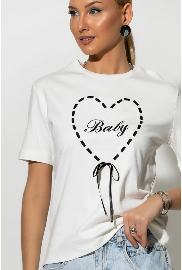 T-shirt με patch baby και κορδόνι μαύρο 