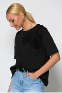T-shirt κοντομάνικο με τούλινα λουλούδια μαύρο