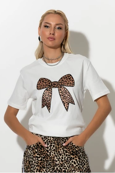 T-shirt με leopard φιόγκο μαύρο
