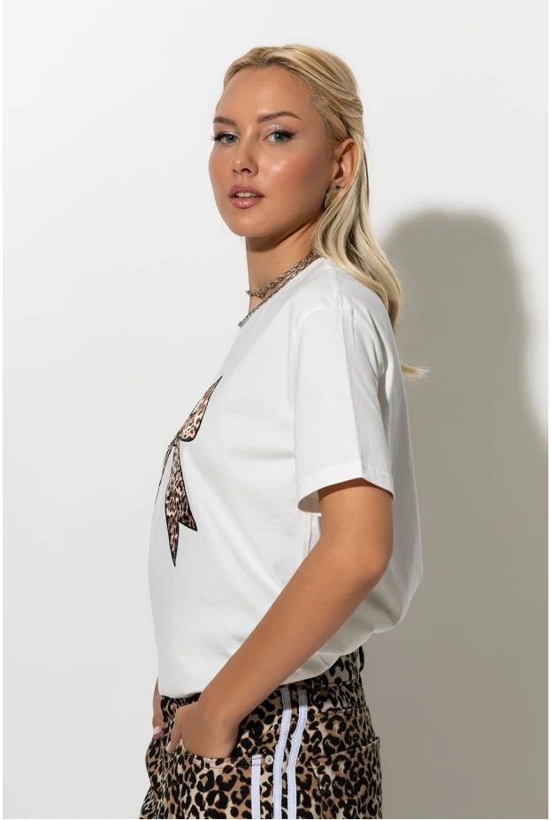 T-shirt με leopard φιόγκο λευκό