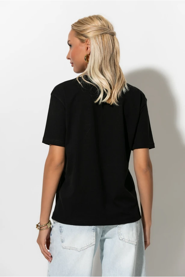 T-shirt με leopard φιόγκο μαύρο T-shirt με leopard φιόγκο μαύρο