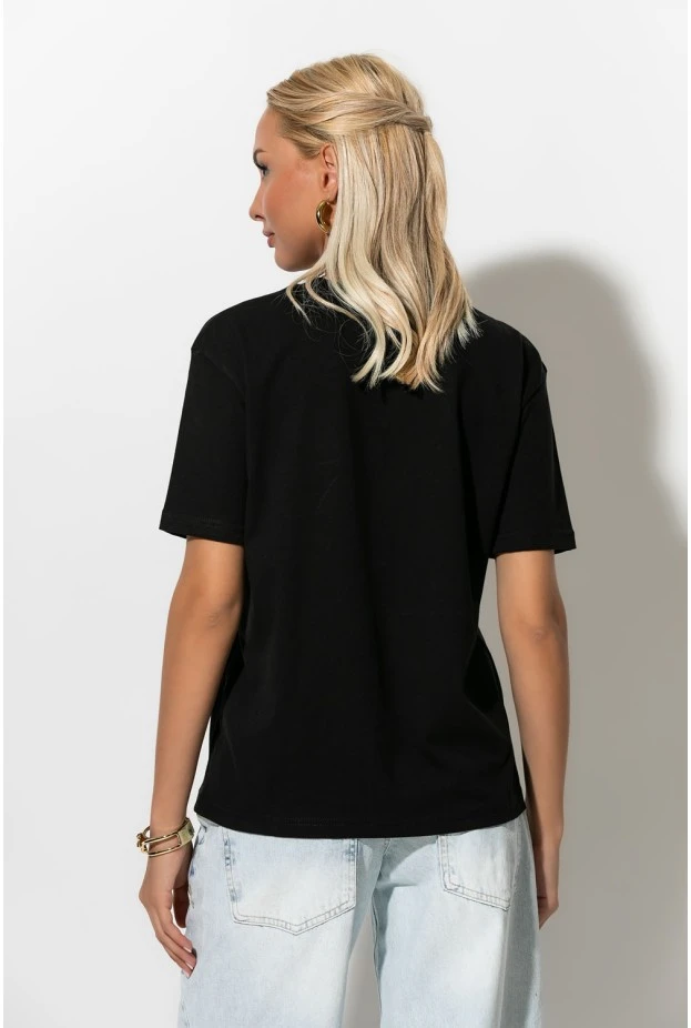 T-shirt με leopard φιόγκο μαύρο